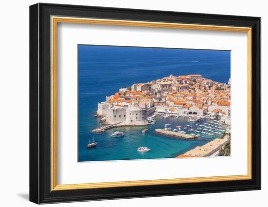 Aerial view of Old Port and Dubrovnik Old town, UNESCO World Heritage Site, Dubrovnik, Dalmatian Co-Neale Clark-Framed Photographic Print