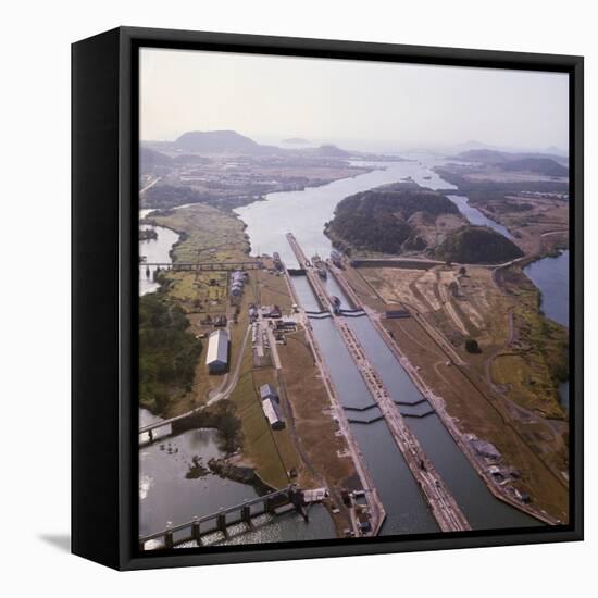 Aerial View of Panama Canal's Miraflores Locks-null-Framed Premier Image Canvas