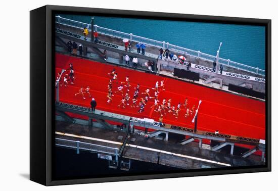 Aerial view of people running in Chicago Marathon, Chicago, Cook County, Illinois, USA-null-Framed Premier Image Canvas