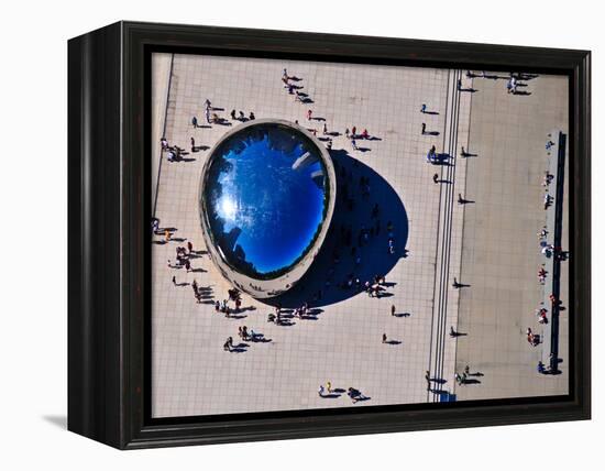 Aerial view of people standing by Cloud Gate at Millennium Park, Chicago, Cook County, Illinois...-null-Framed Premier Image Canvas