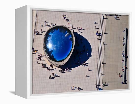 Aerial view of people standing by Cloud Gate at Millennium Park, Chicago, Cook County, Illinois...-null-Framed Premier Image Canvas