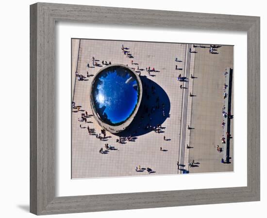 Aerial view of people standing by Cloud Gate at Millennium Park, Chicago, Cook County, Illinois...-null-Framed Photographic Print