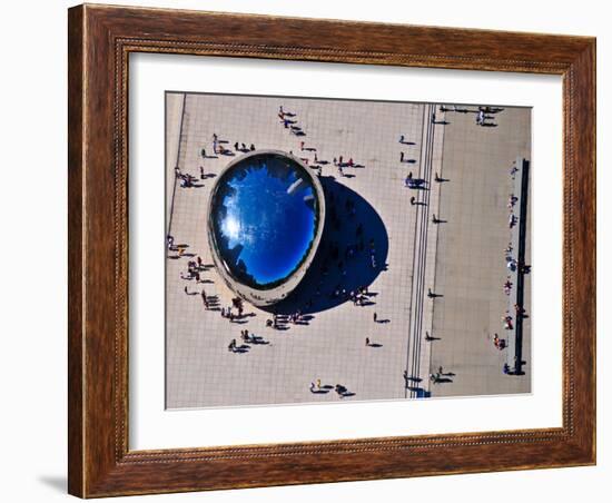 Aerial view of people standing by Cloud Gate at Millennium Park, Chicago, Cook County, Illinois...-null-Framed Photographic Print