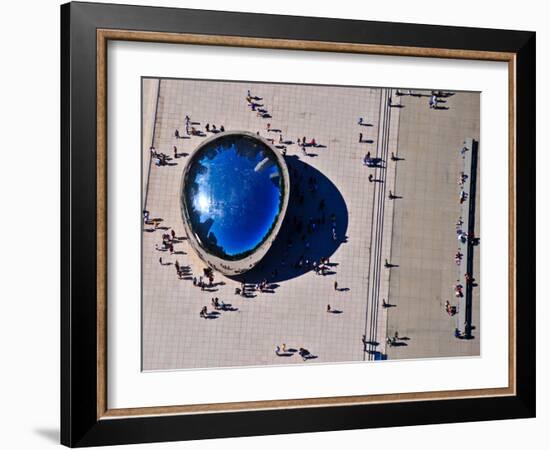 Aerial view of people standing by Cloud Gate at Millennium Park, Chicago, Cook County, Illinois...-null-Framed Photographic Print