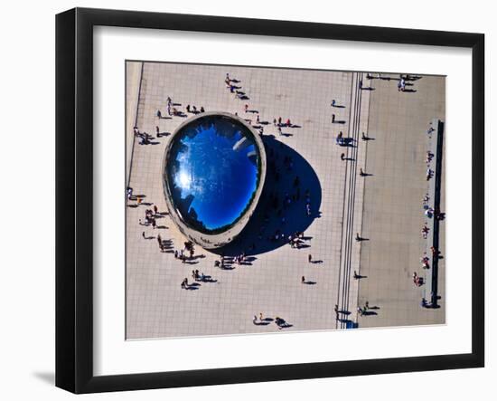 Aerial view of people standing by Cloud Gate at Millennium Park, Chicago, Cook County, Illinois...-null-Framed Photographic Print