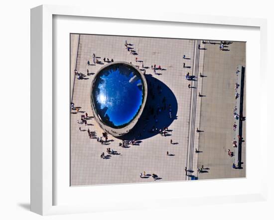 Aerial view of people standing by Cloud Gate at Millennium Park, Chicago, Cook County, Illinois...-null-Framed Photographic Print