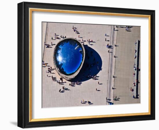 Aerial view of people standing by Cloud Gate at Millennium Park, Chicago, Cook County, Illinois...-null-Framed Photographic Print