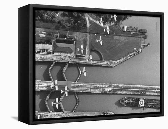 Aerial View of Planes Flying over the Panama Canal-Thomas D^ Mcavoy-Framed Premier Image Canvas