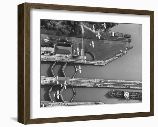 Aerial View of Planes Flying over the Panama Canal-Thomas D^ Mcavoy-Framed Photographic Print