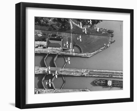 Aerial View of Planes Flying over the Panama Canal-Thomas D^ Mcavoy-Framed Photographic Print