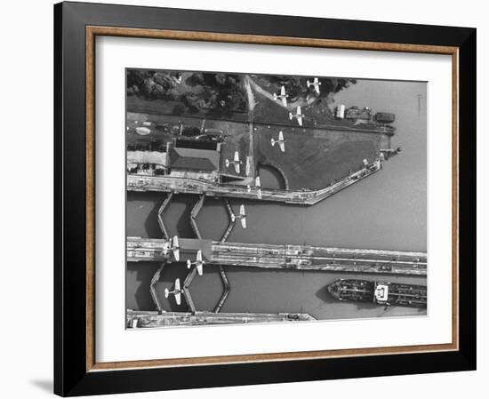 Aerial View of Planes Flying over the Panama Canal-Thomas D^ Mcavoy-Framed Photographic Print