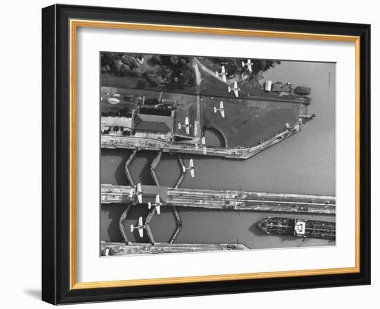 Aerial View of Planes Flying over the Panama Canal-Thomas D^ Mcavoy-Framed Photographic Print