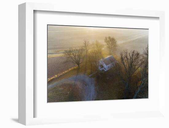 Aerial view of Pleasant Grove Methodist Church in foggy day, Marion Co., Illinois, USA-Panoramic Images-Framed Photographic Print