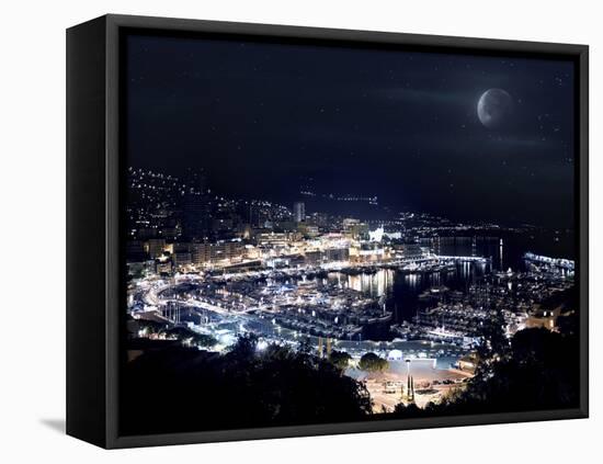 Aerial View of Port Hercules in Monaco at Night-null-Framed Premier Image Canvas