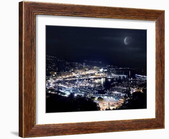 Aerial View of Port Hercules in Monaco at Night-null-Framed Photographic Print