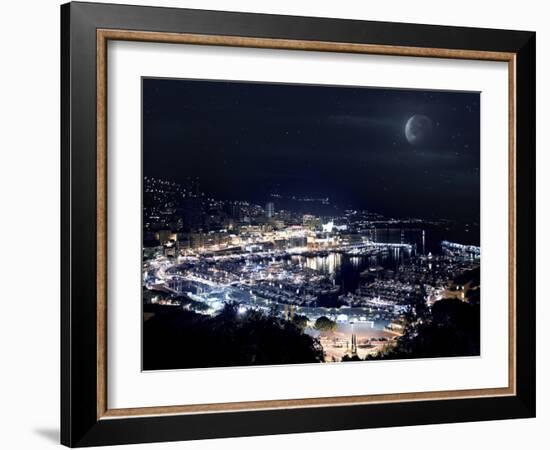 Aerial View of Port Hercules in Monaco at Night-null-Framed Photographic Print