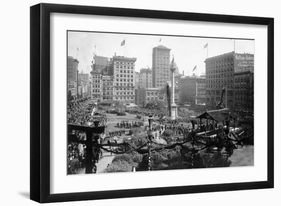 Aerial View of Portola Festivities in Union Square - San Francisco, CA-Lantern Press-Framed Art Print
