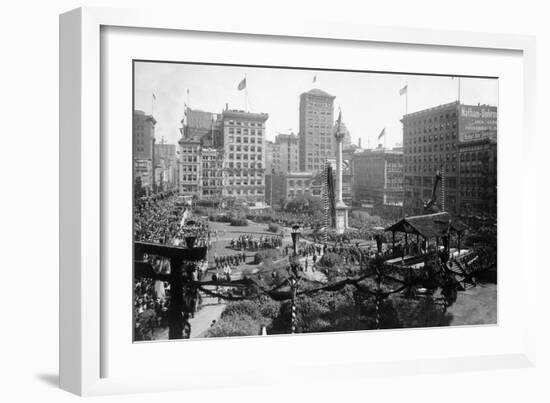 Aerial View of Portola Festivities in Union Square - San Francisco, CA-Lantern Press-Framed Art Print