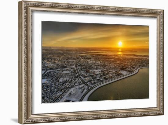 Aerial View of Reykjavik in the Winter at Sunset, Iceland-Ragnar Th Sigurdsson-Framed Photographic Print