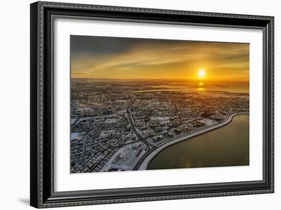 Aerial View of Reykjavik in the Winter at Sunset, Iceland-Ragnar Th Sigurdsson-Framed Photographic Print