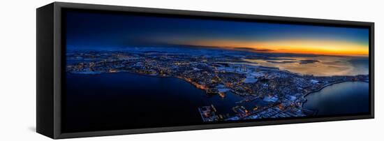 Aerial view of Reykjavik in the wintertime, Iceland-null-Framed Premier Image Canvas