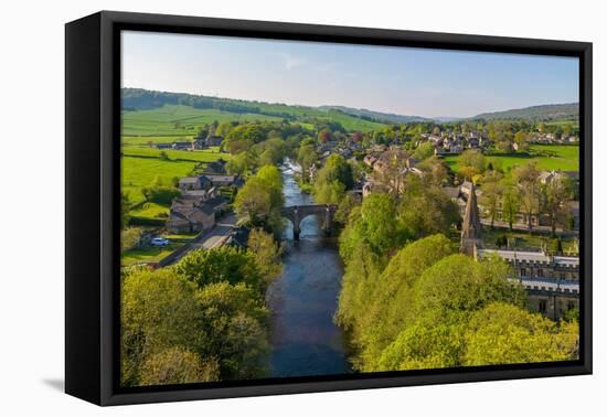 Aerial view of river Derwent and Baslow village, Peak District National Park, Derbyshire, England-Frank Fell-Framed Premier Image Canvas