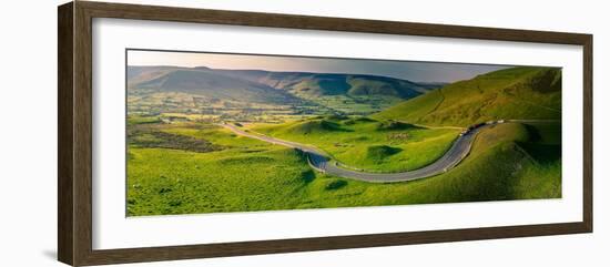 Aerial view of road to Edale, Vale of Edale, Peak District National Park, Derbyshire, England-Frank Fell-Framed Photographic Print