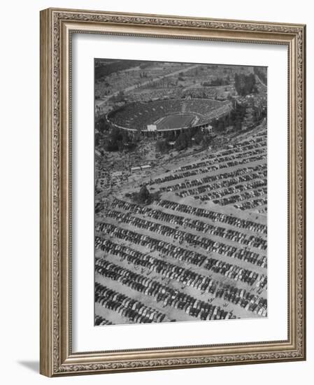 Aerial View of Rose Bowl Showing Thousands of Cars Parked around It-Loomis Dean-Framed Photographic Print