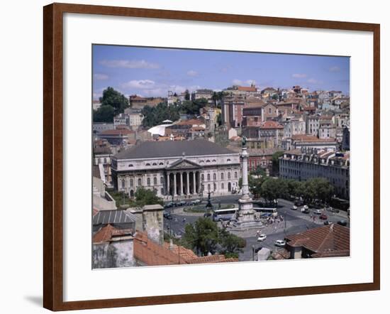 Aerial View of Rossio Square and City, Lisbon, Portugal-J Lightfoot-Framed Photographic Print