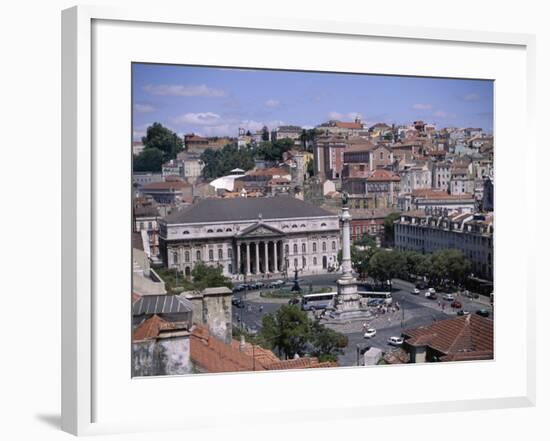 Aerial View of Rossio Square and City, Lisbon, Portugal-J Lightfoot-Framed Photographic Print