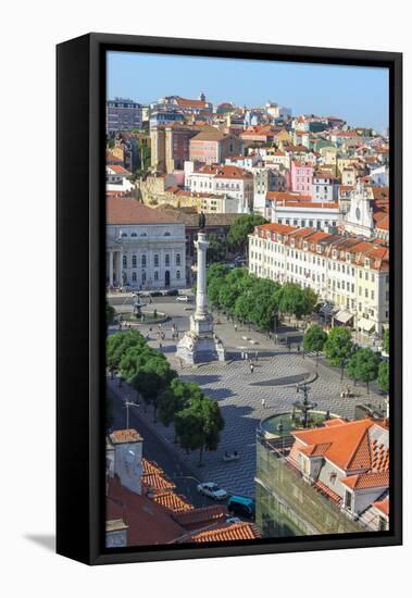 Aerial View of Rossio Square, Baixa, Lisbon, Portugal, Europe-G and M Therin-Weise-Framed Premier Image Canvas