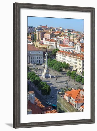 Aerial View of Rossio Square, Baixa, Lisbon, Portugal, Europe-G and M Therin-Weise-Framed Photographic Print