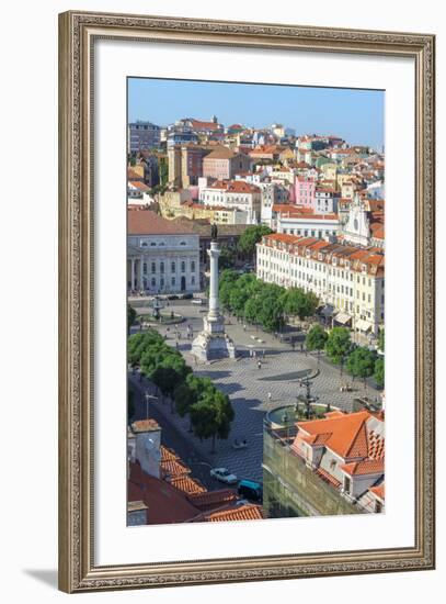 Aerial View of Rossio Square, Baixa, Lisbon, Portugal, Europe-G and M Therin-Weise-Framed Photographic Print