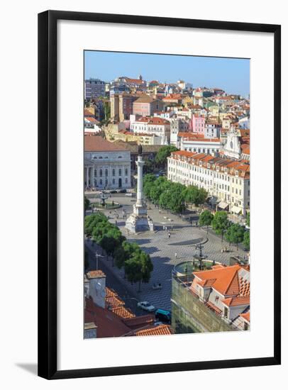 Aerial View of Rossio Square, Baixa, Lisbon, Portugal, Europe-G and M Therin-Weise-Framed Photographic Print