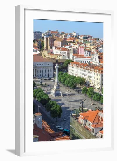 Aerial View of Rossio Square, Baixa, Lisbon, Portugal, Europe-G and M Therin-Weise-Framed Photographic Print