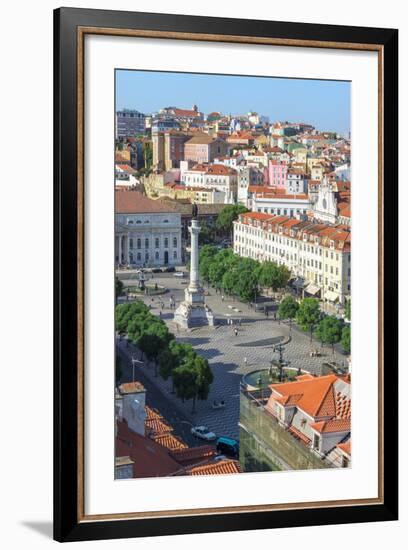 Aerial View of Rossio Square, Baixa, Lisbon, Portugal, Europe-G and M Therin-Weise-Framed Photographic Print