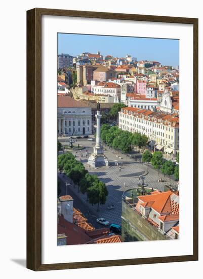 Aerial View of Rossio Square, Baixa, Lisbon, Portugal, Europe-G and M Therin-Weise-Framed Photographic Print