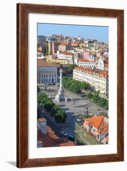 Aerial View of Rossio Square, Baixa, Lisbon, Portugal, Europe-G and M Therin-Weise-Framed Photographic Print