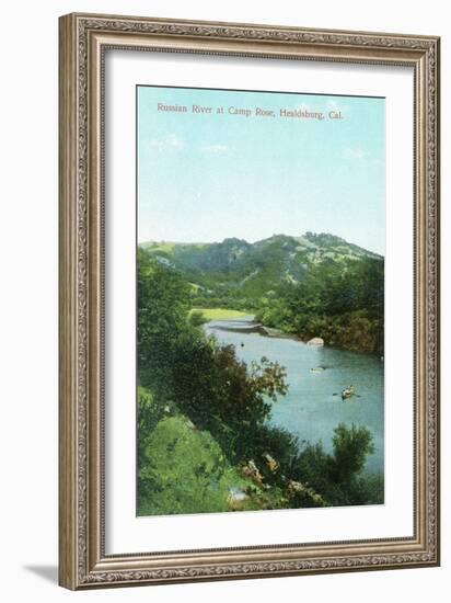 Aerial View of Russian River at Camp Rose - Healdsburg, CA-Lantern Press-Framed Art Print