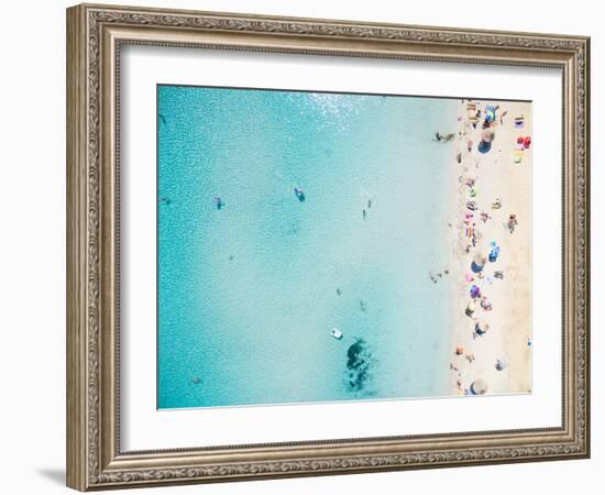 Aerial View of Sandy Beach with Tourists Swimming in Beautiful Clear Sea Water-paul prescott-Framed Photographic Print