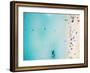 Aerial View of Sandy Beach with Tourists Swimming in Beautiful Clear Sea Water-paul prescott-Framed Photographic Print