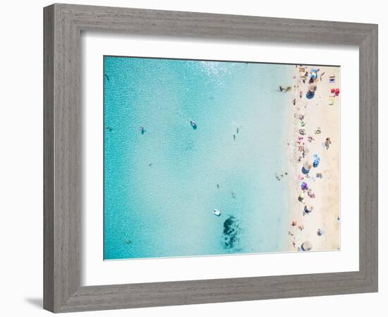 Aerial View of Sandy Beach with Tourists Swimming in Beautiful Clear Sea Water-paul prescott-Framed Photographic Print