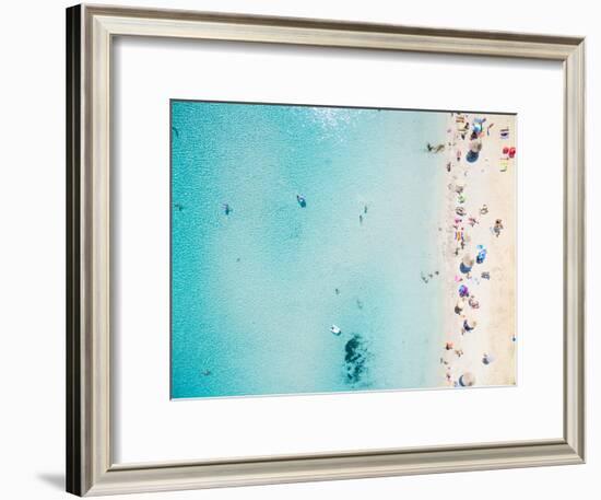 Aerial View of Sandy Beach with Tourists Swimming in Beautiful Clear Sea Water-paul prescott-Framed Photographic Print