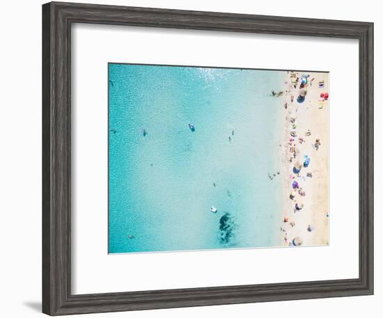 Aerial View of Sandy Beach with Tourists Swimming in Beautiful Clear Sea Water-paul prescott-Framed Photographic Print