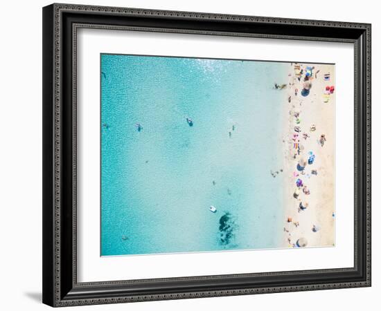 Aerial View of Sandy Beach with Tourists Swimming in Beautiful Clear Sea Water-paul prescott-Framed Photographic Print