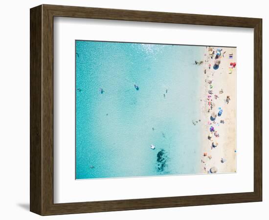 Aerial View of Sandy Beach with Tourists Swimming in Beautiful Clear Sea Water-paul prescott-Framed Premium Photographic Print