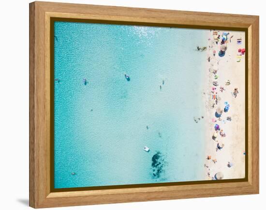 Aerial View of Sandy Beach with Tourists Swimming in Beautiful Clear Sea Water-paul prescott-Framed Premier Image Canvas