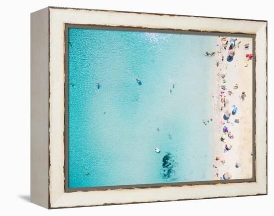 Aerial View of Sandy Beach with Tourists Swimming in Beautiful Clear Sea Water-paul prescott-Framed Premier Image Canvas