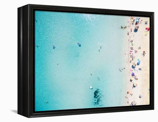 Aerial View of Sandy Beach with Tourists Swimming in Beautiful Clear Sea Water-paul prescott-Framed Premier Image Canvas