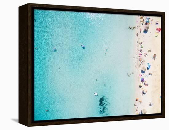 Aerial View of Sandy Beach with Tourists Swimming in Beautiful Clear Sea Water-paul prescott-Framed Premier Image Canvas